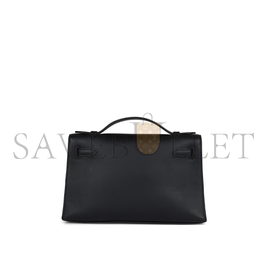 HERMES KELLY POCHETTE BLACK SWIFT GOLD HARDWARE (22*14*7cm) 